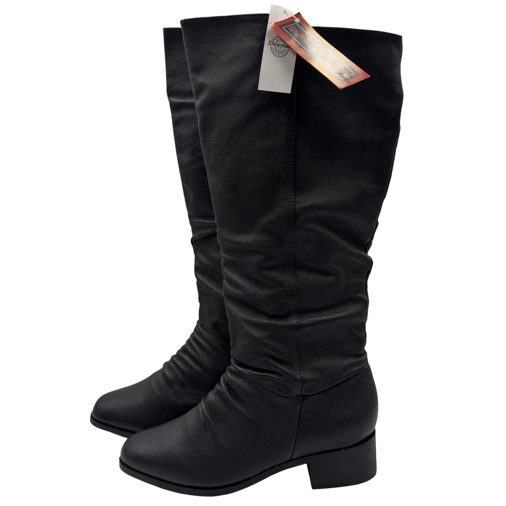 Basic Editions Womens Black Leather Slouchy Tall Boots Size 6 69910 Block Heel